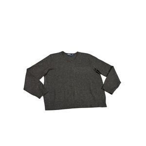 Polo Ralph Lauren Mens L V Neck Long Sleeve Sweater Dark Grey Lambswool‎